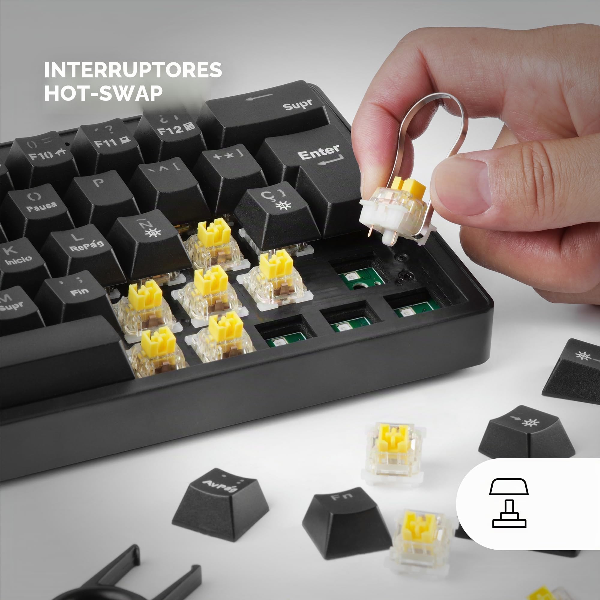 Mars Gaming MKMINIPRO, US, Teclado Mecánico Compacto 60%, Switches Mecánicos Hot-Swappable, Iluminación RGB Chroma, Teclado Gaming Antighosting, Multiplataforma, Switch Marrón, Negro