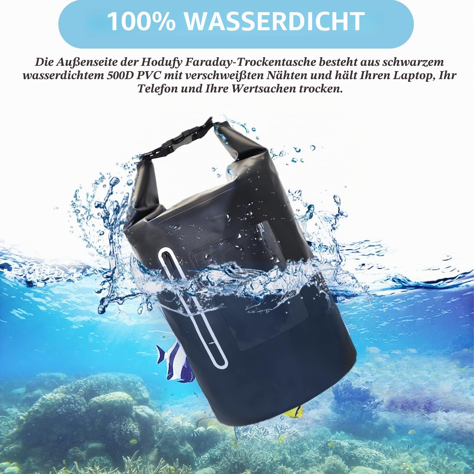 Hodufy Faraday Dry Bag Tote Tasche 15L & wasserdichte Handyhülle,Faraday Bag Laptop & Tablets,Innere Doppelschicht Blocker Tuch wasserdichte Tasche für EMP-Schild von Elektronischen Geräten Signal.
