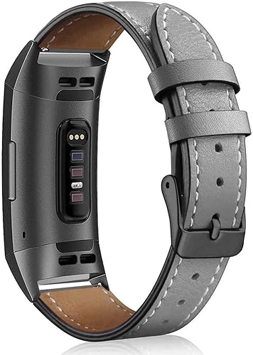 Correa de cuero compatible con Fitbit Charge 3Charge 4, bandas de cuero genuino de repuesto para mujeres y hombres