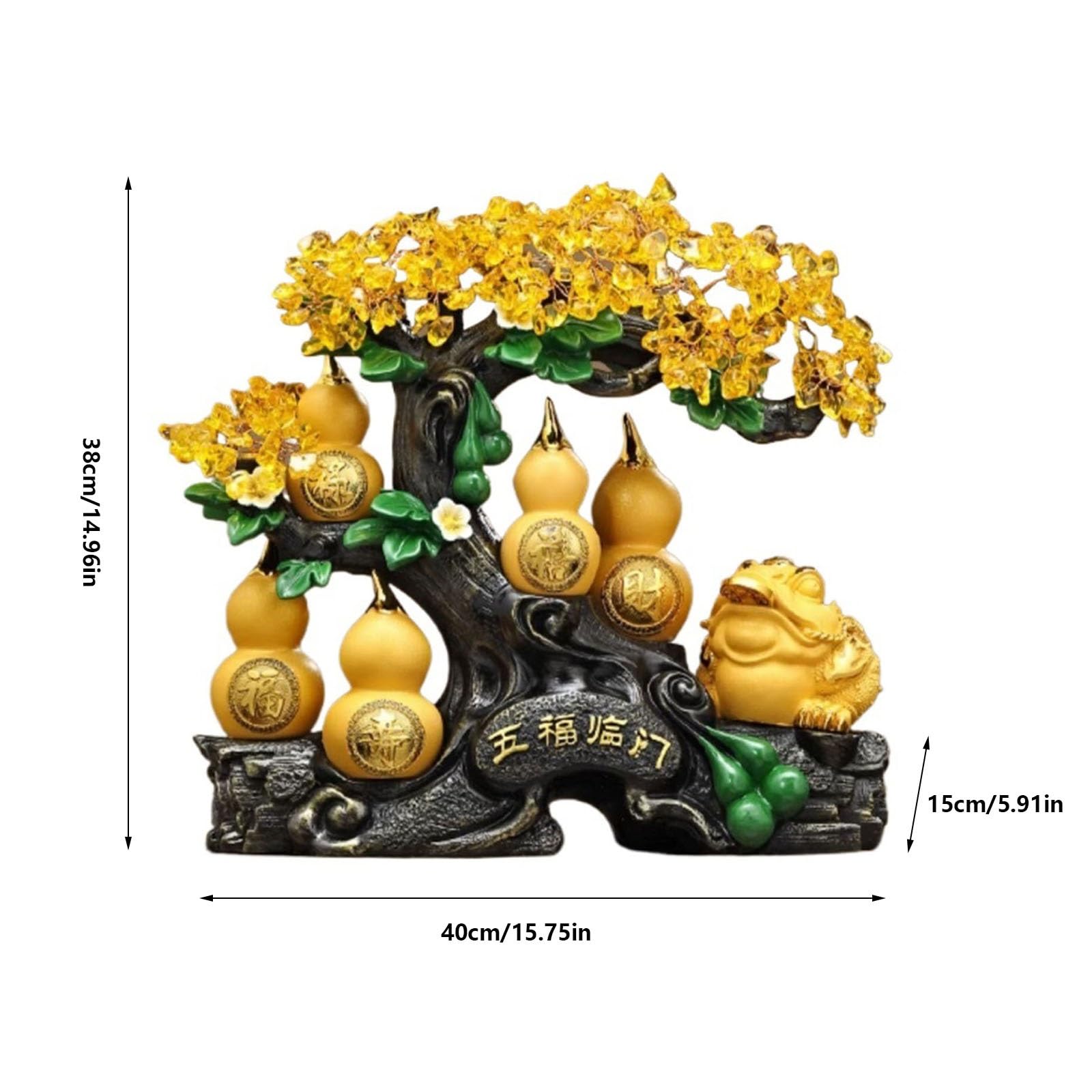 Element dekoracyjny Drzewko na pieniądze z cytrynem ze złotą butelką dyni i żabą na pieniądze, dekoracja stołu w stylu Feng Shui Bonsai – idealne do gospodarki energetycznej, bogactwa, szczęścia