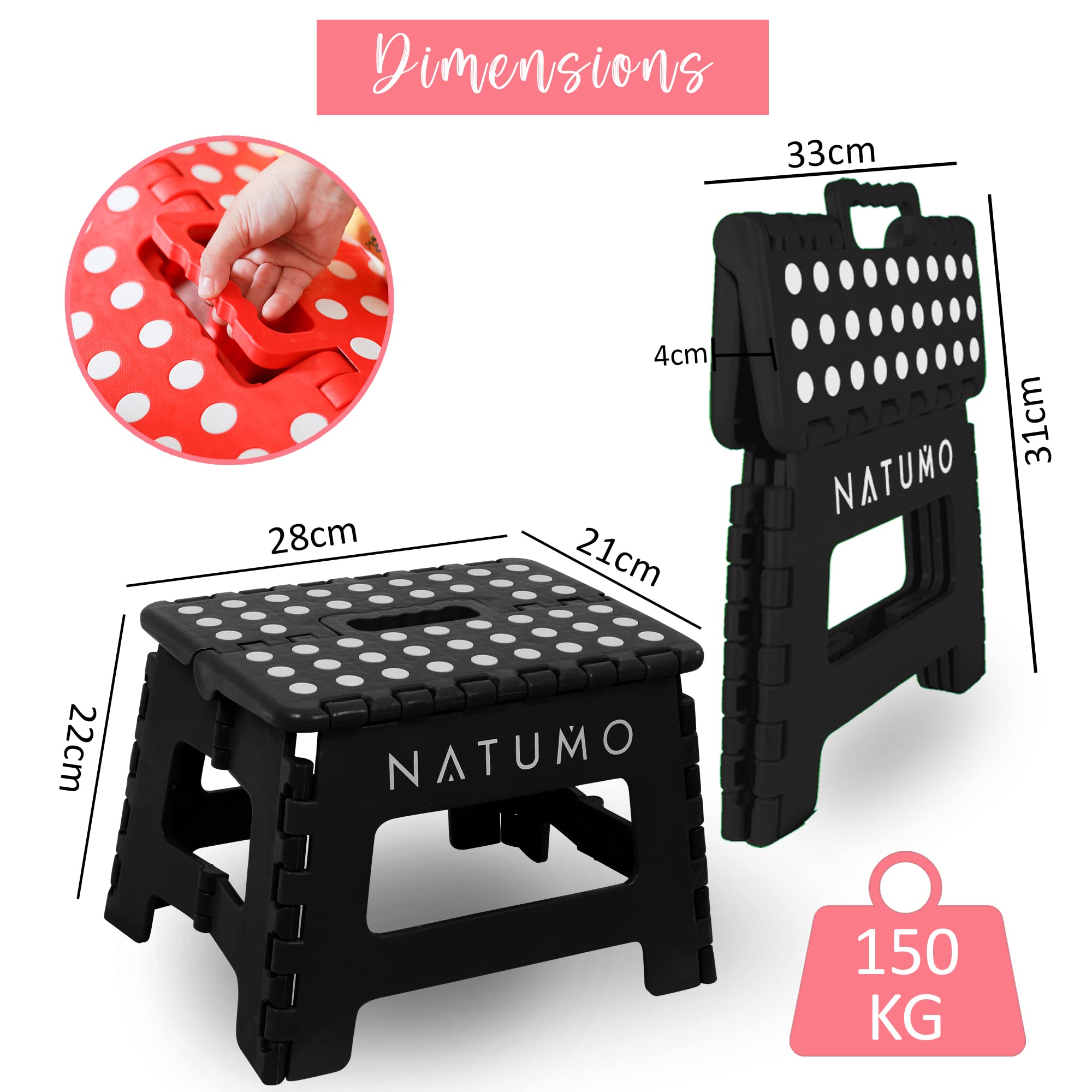NATUMO Tabouret pliable 150 kg pour jardin cuisine salle de bain enfants adultes
