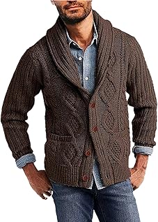 Bonprix - Chaqueta para hombre de otoño e invierno a la moda, color sólido, chaqueta de punto cálida, bolsillo con botones, manga larga, suéter de invierno, capucha de piel