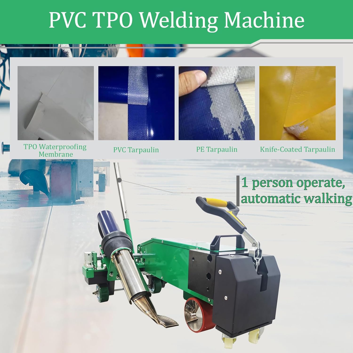 TECHTONGDA 220V Roof Welder 4500W Automatic PVC TPO Waterproof Coil Hot Air Welding Machine Roof PVC Edge Sealing Electric Fusion Welding 0.79-1.77 Inch Welding Width Hot Air Welder Tool 20-670℃