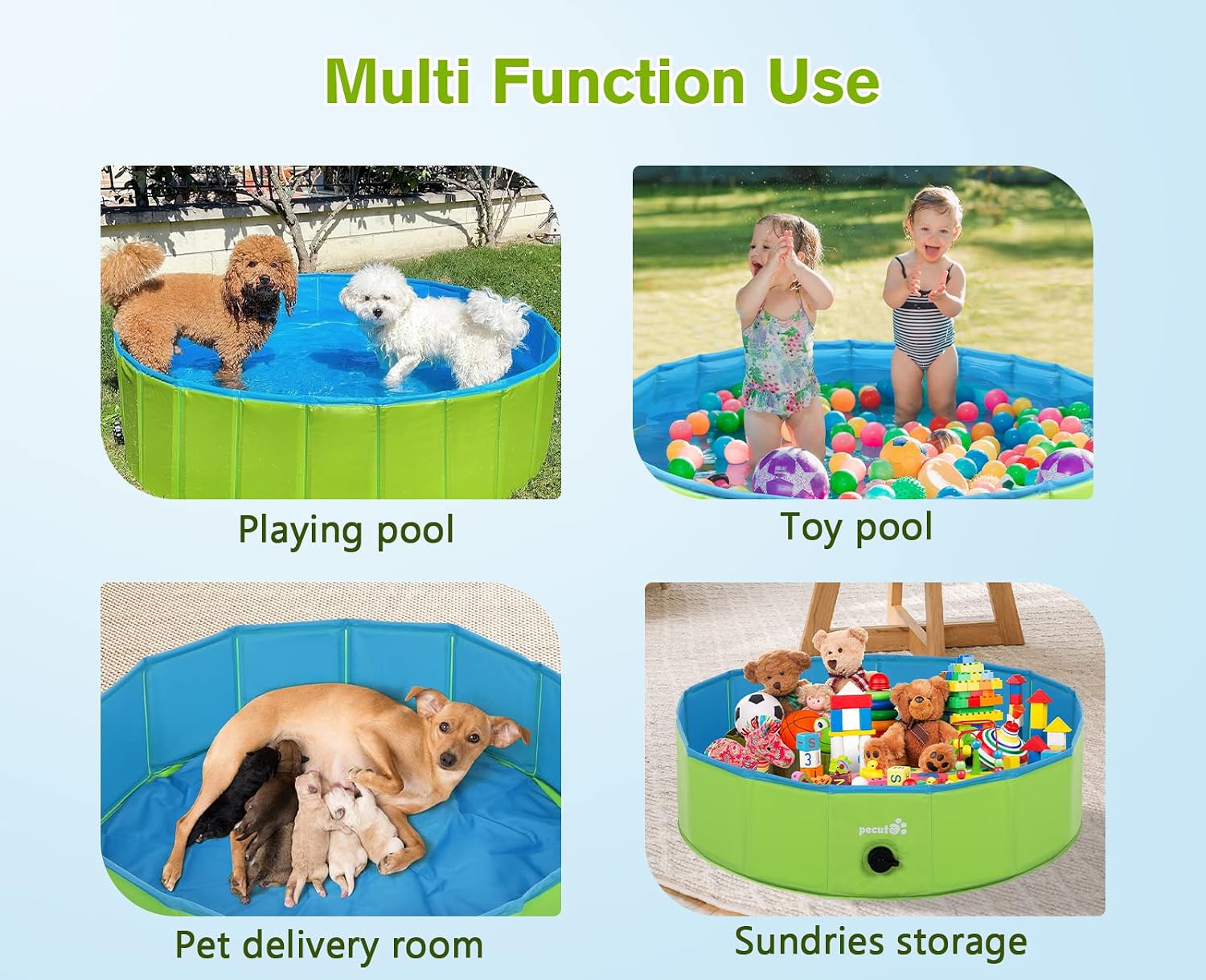 Pecute Foldable Dog Pool 47" x 12" Portable Kiddie Pool, Dog Swimming Pool Collapsible PVC Pet Bathing Tub Children Ball Pits Paddling Pool for Dogs and Kids