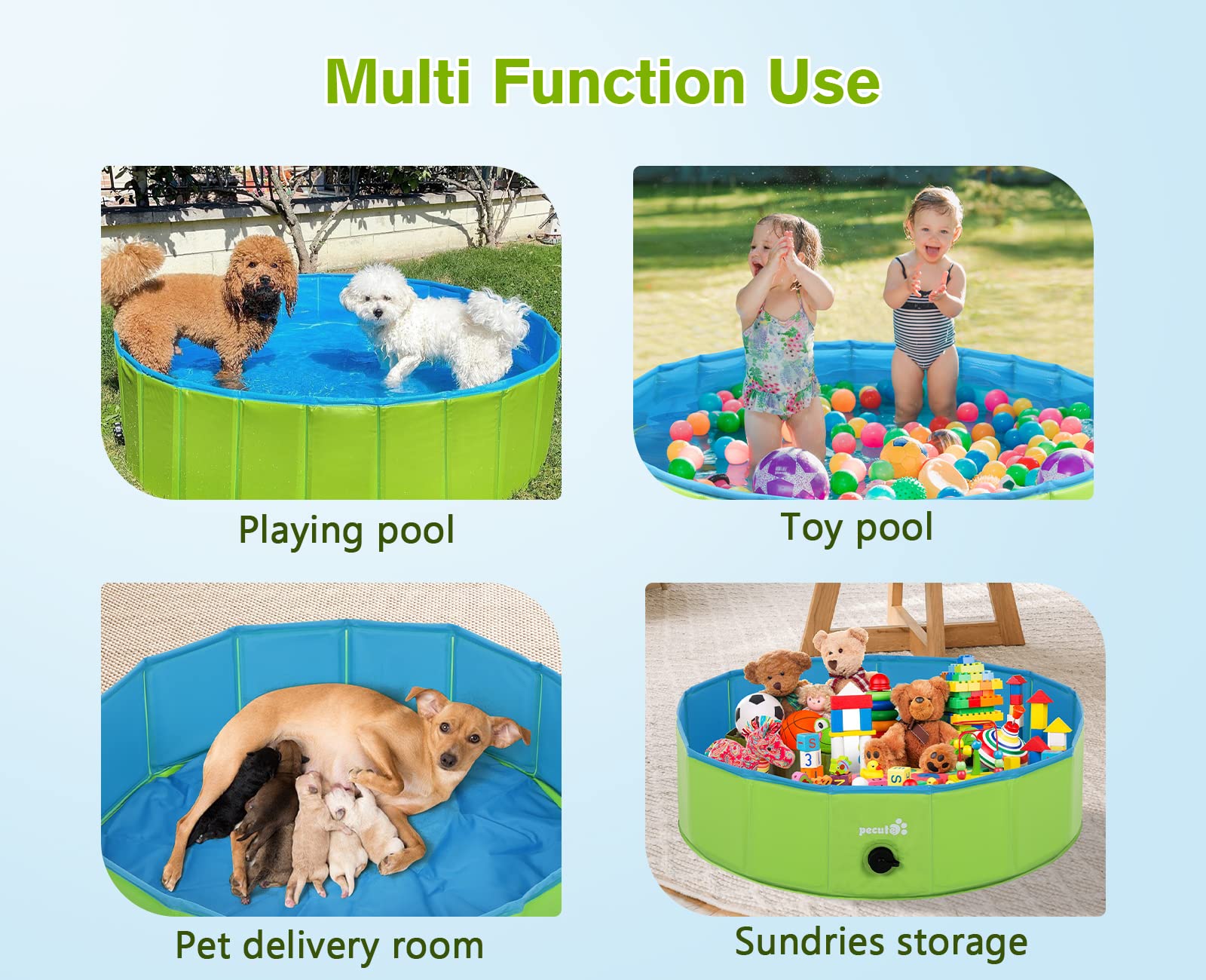 Pecute Piscina para Perros Bañeras Mascotas Pequeños Medianos y Grandes Desmontables Plegable PVC Antideslizante y Resistente al Desgaste para Exterior y Jardín