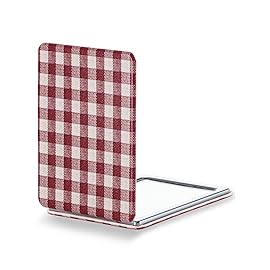 OMIRO Compact Mirror, Unique Plaid Pattern PU Leather 1X/3X Magnification, Ultra Portable for Purses, 2.4 W x 3.4 L, Red Plaid