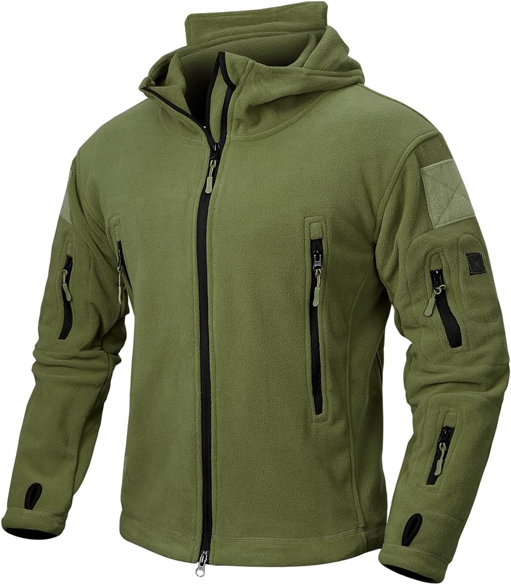 NAVEKULL Men's Tactical Hoodie Fleece Jacket Winter Warm Full-Zip Military Army Outdoor Hiking Coat with 7 Zip-pockets