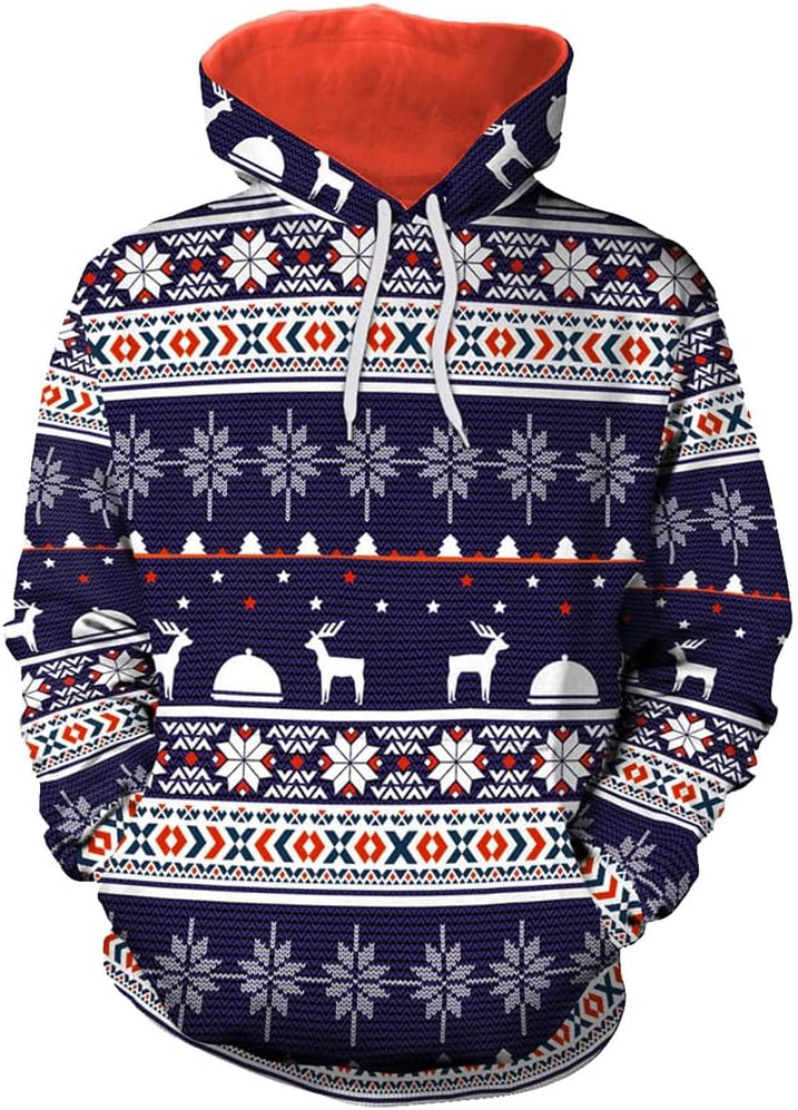 Arvilhill Mens Christmas Hoodies Funny Ugly 3D Printed Graphic Unisex Pullover with Pocket (S-3XL)