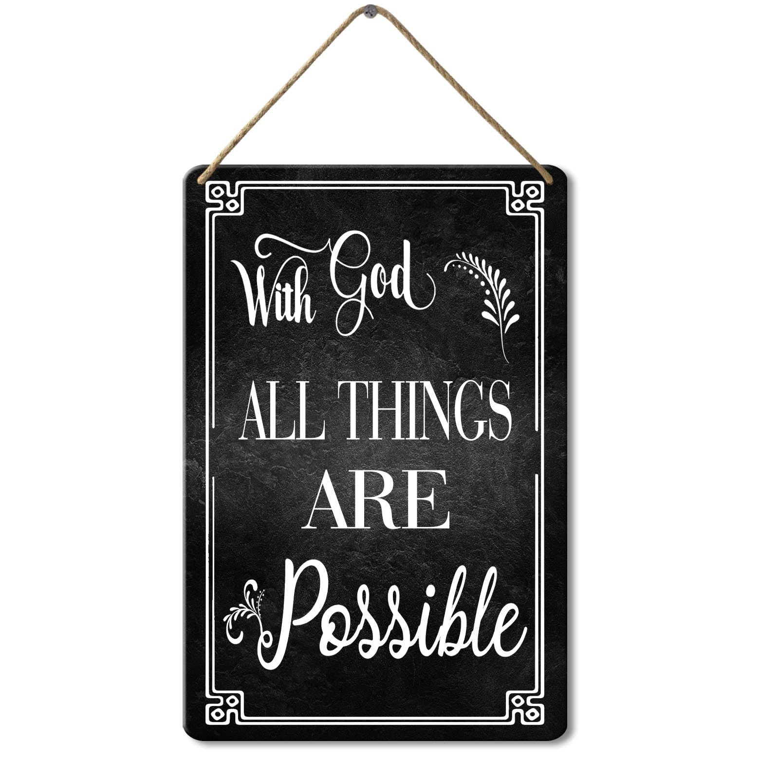 Wooden Hanging Wall Sign, with God All Things are Possible Sign, 8x12 Inch, Wooden Decoration Plaque for Home