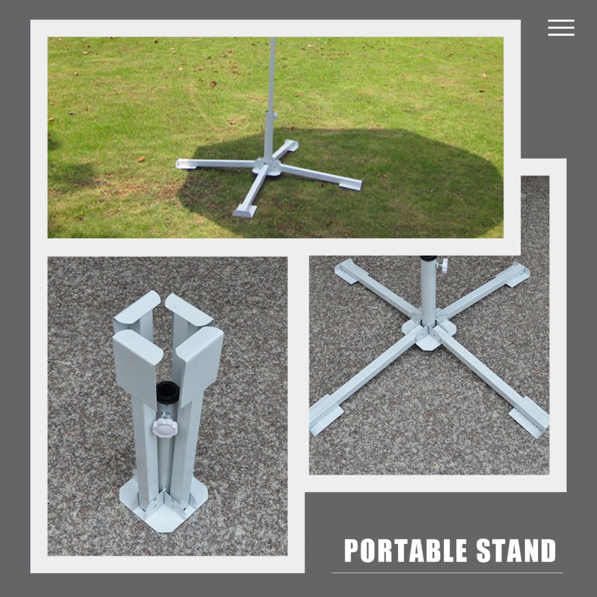Stojak na parasol zewnętrzny, składany, stalowy uchwyt na parasol, biały, mocny, odporny na wiatr, idealny do ogrodu, na patio, podwórko - stabilne podparcie parasoli