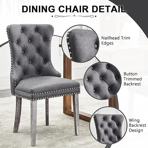 Miniatura 42 de Kiztir Juego de 2 sillas de comedor de terciopelo, sillas de comedor tapizadas con ribete de anillo y respaldo con botón, silla de comedor copetuda