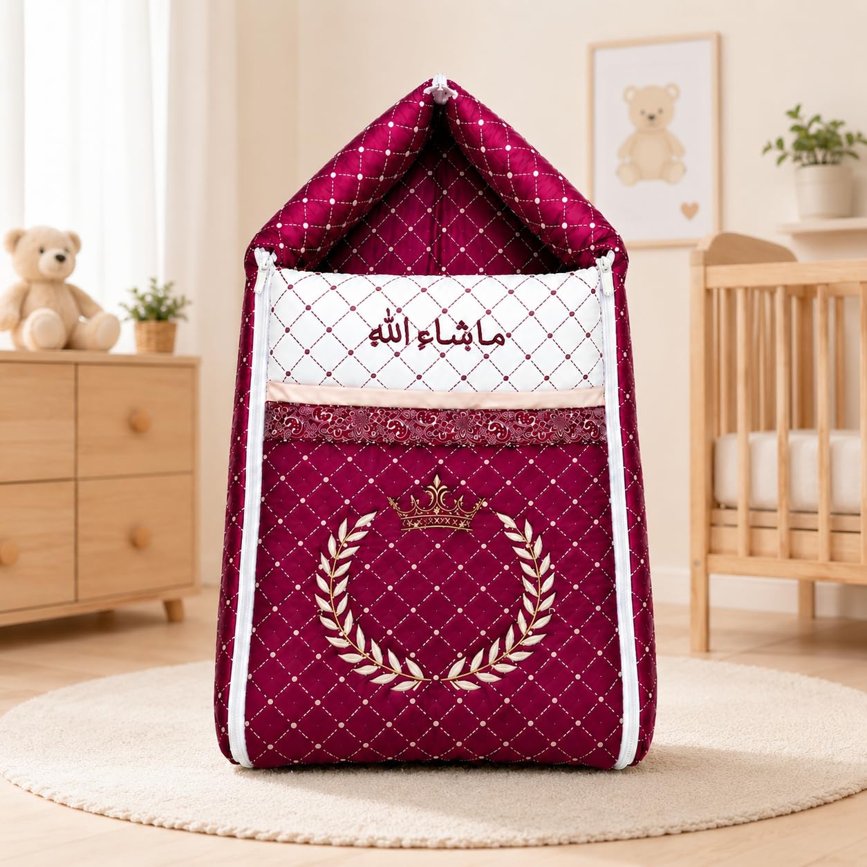 3 in 1 Baby Sleeping Bag and Carry Nest, Cotton Bed Cum Infant Portable Bassinet, forbaby Carrying and co Sleeping, Unisex Baby Bedding Set for New Born 0-12 Months (Maroon)-image-16