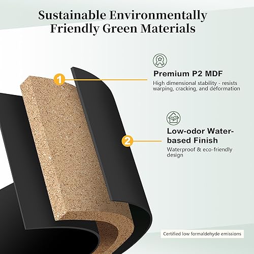 Miniatura 5 de HLR Aparador de buffet con textura acanalada, gabinete de acento negro con puertas, armario de almacenamiento moderno de credenza para cocina, sala