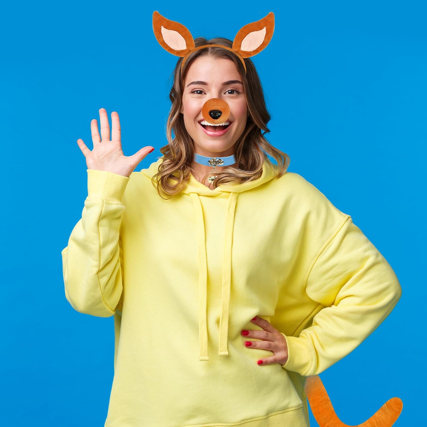 Dog Ears Headband and Tail Nose Blue Collar Set Dog Ears Costume, Brown Puppy Costume Accessories for Women Adult Halloween Animal Cosplay Party Supplies - Image 7