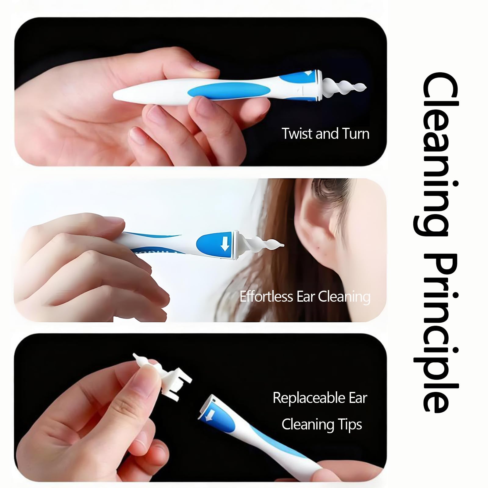 Kit Pulizia Orecchie con 16 Testine di Ricambio - Dispositivo di Pulizia Auricolare a Spirale 360° per Adulti e Bambini - Sicuro e Delicato