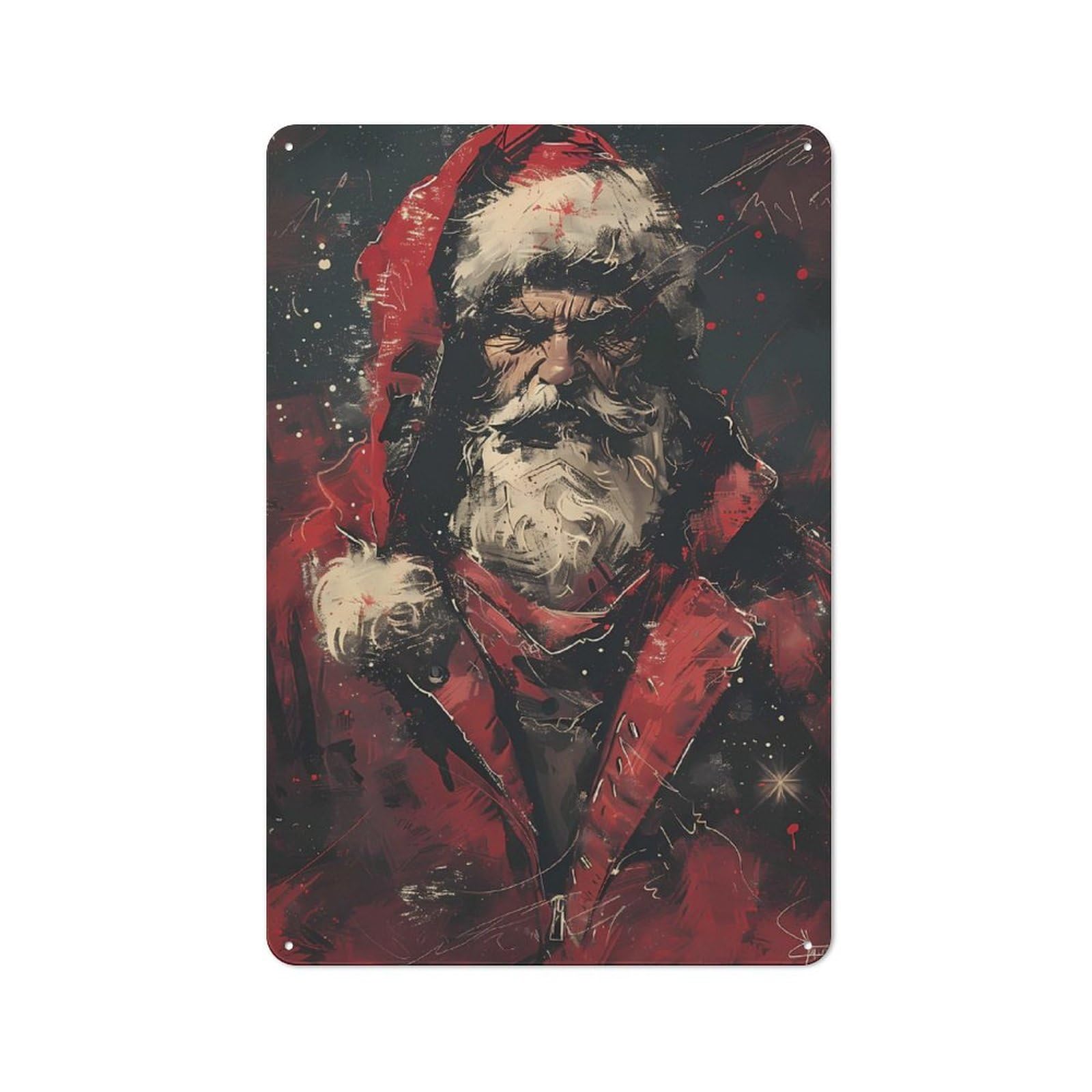 Junmoney Dark Santa Portrait Retro Tin Wall Plaque 30X20cm For Dining Room Or Kitchen, For Home Decor Collectors