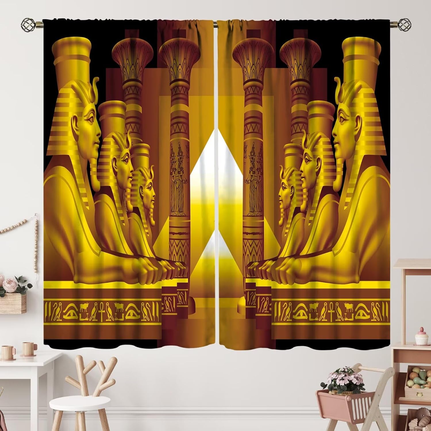 Egyptian Sculpture Curtains Ancient Egypt Curtain with Rod Pocket for Bedroom Living Room Kitchen Home Decor Drapes Thermal Insulated Window Treatments 2 Panels Set 42x45 Inch