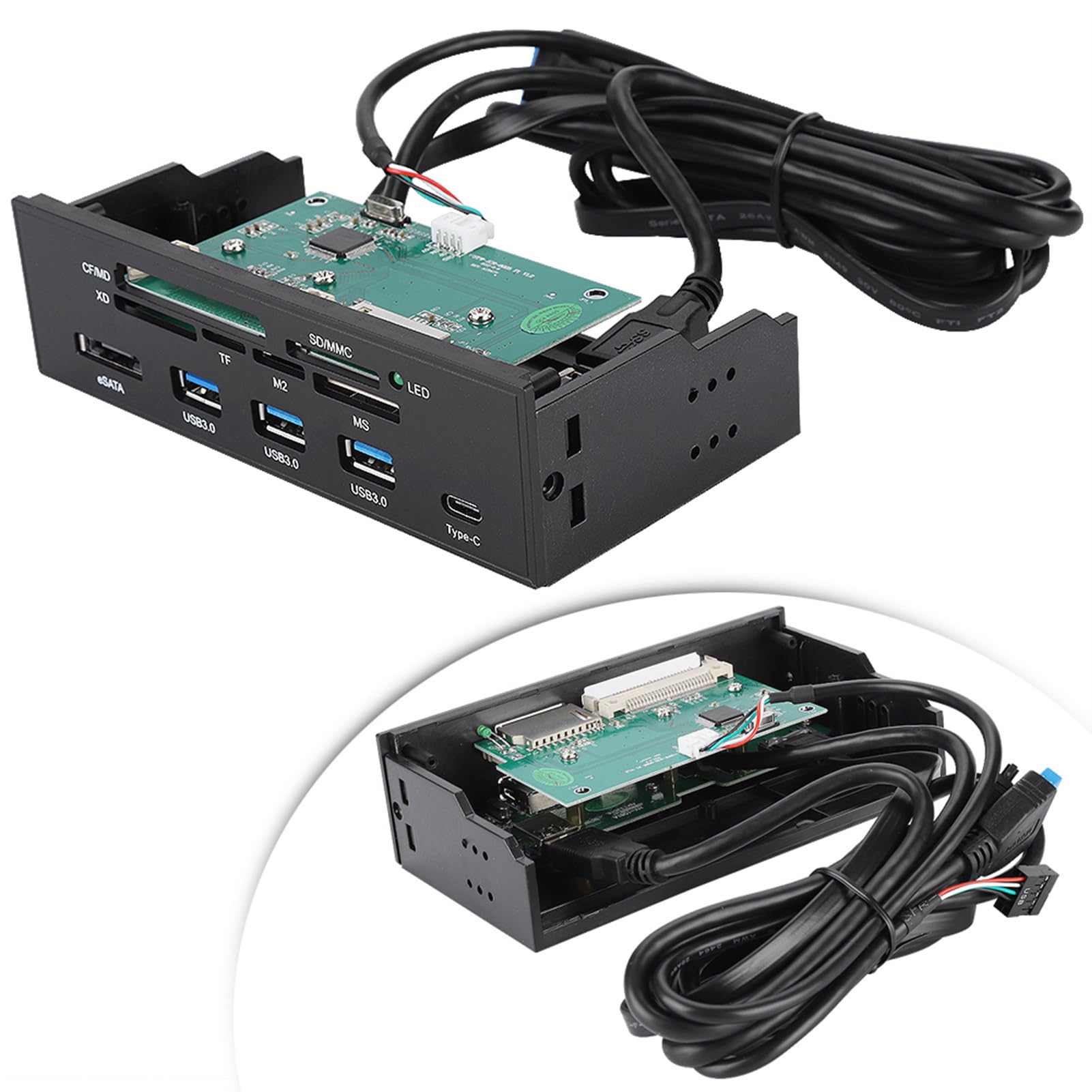 Lecteur de Carte Interne, Moyeu USB 3.0 de 5,87 Pouces avec 5 Ports 6 Emplacements Interface Multifonction, équipé d'Esata et de Port USB 3,1 pour la Baie de Drive de,25 Pouces