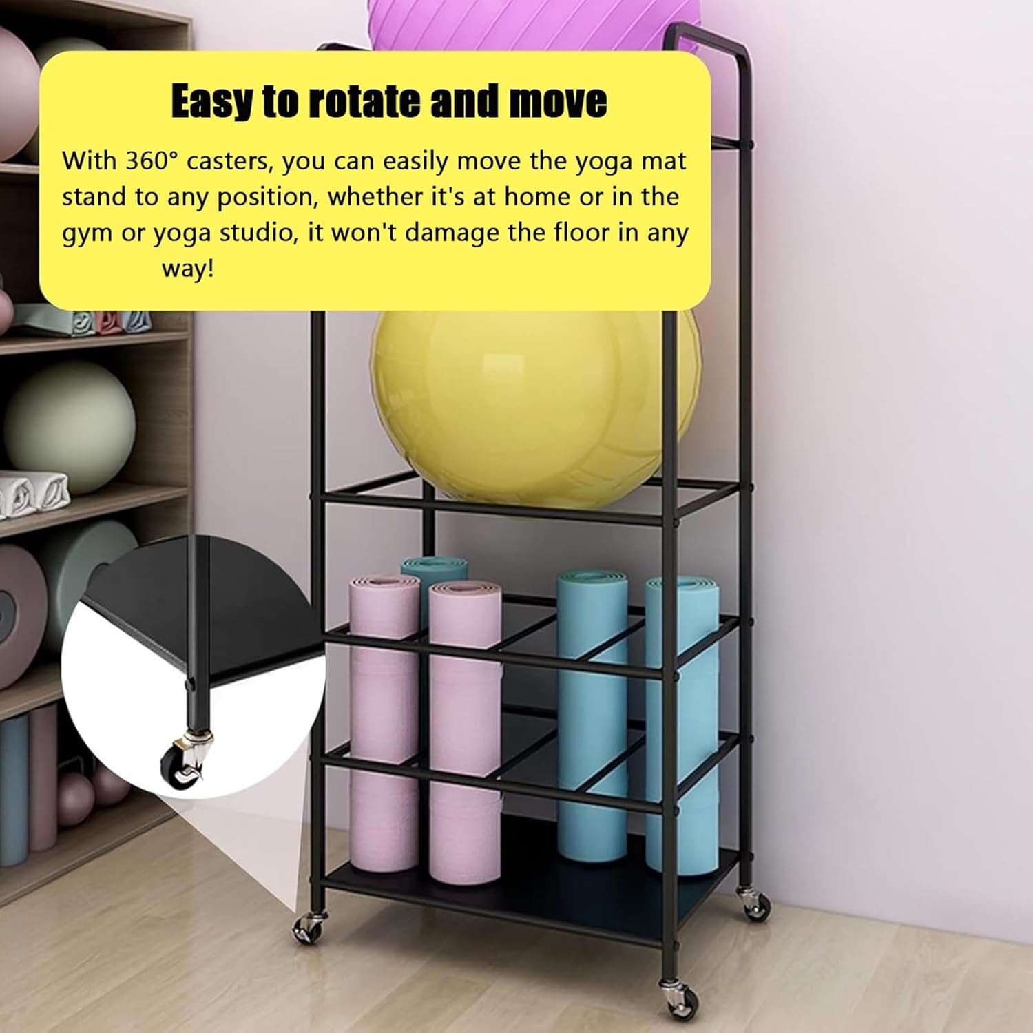 Yoga Mat and Exercise Ball Storage Organizer with Wheels - Versatile Workout Equipment Holder, Yoga Storage Rack, Pregnancy Ball Organizer - Available in 3 Colors (W
