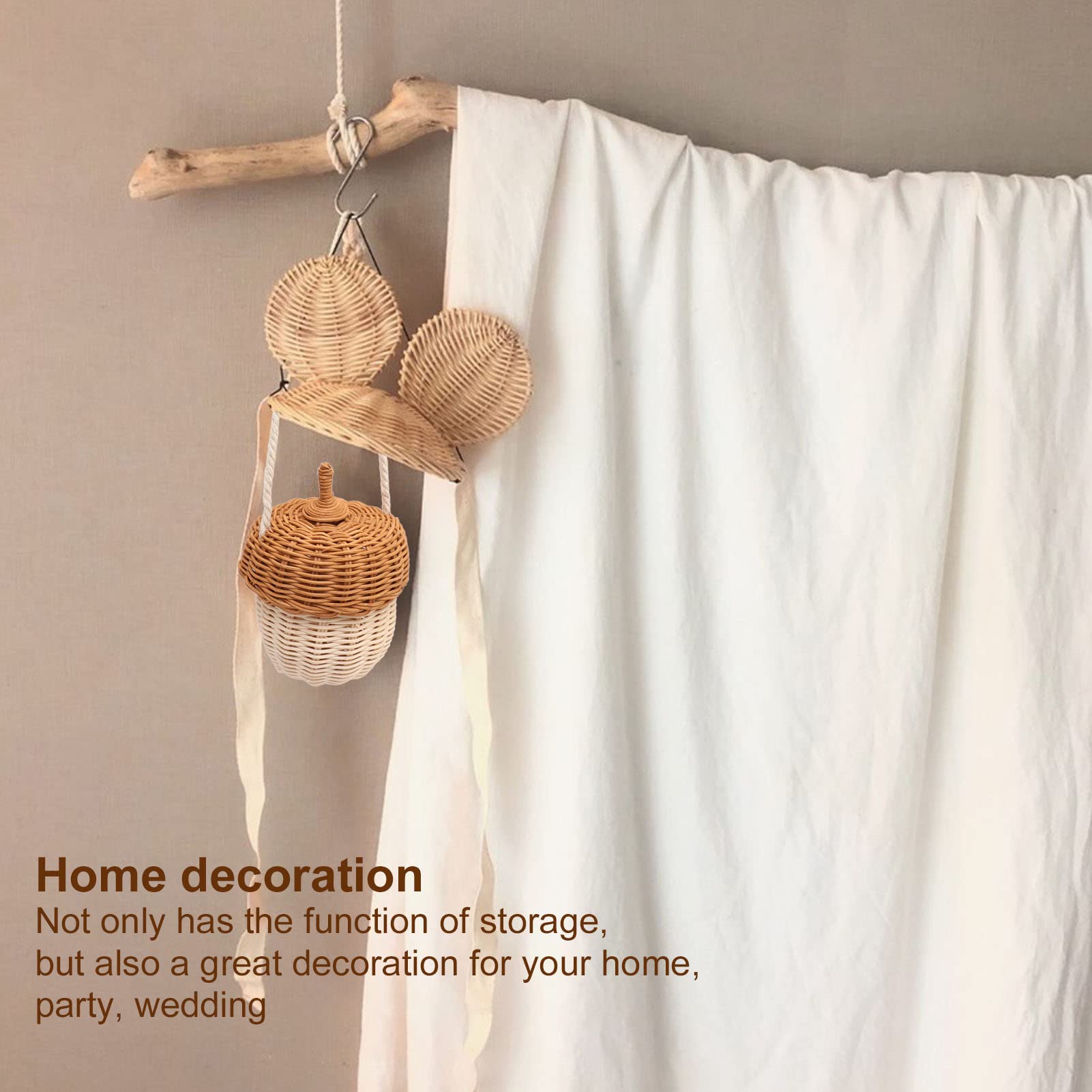 Cesta de Almacenamiento de Ratán para Niños, Cesta de Mimbre en Forma de Bellota, Impermeable, Multifuncional, , Tejida a Mano, Decorativa para el Hogar para Niñas (Bolso de hombro pequeño)
