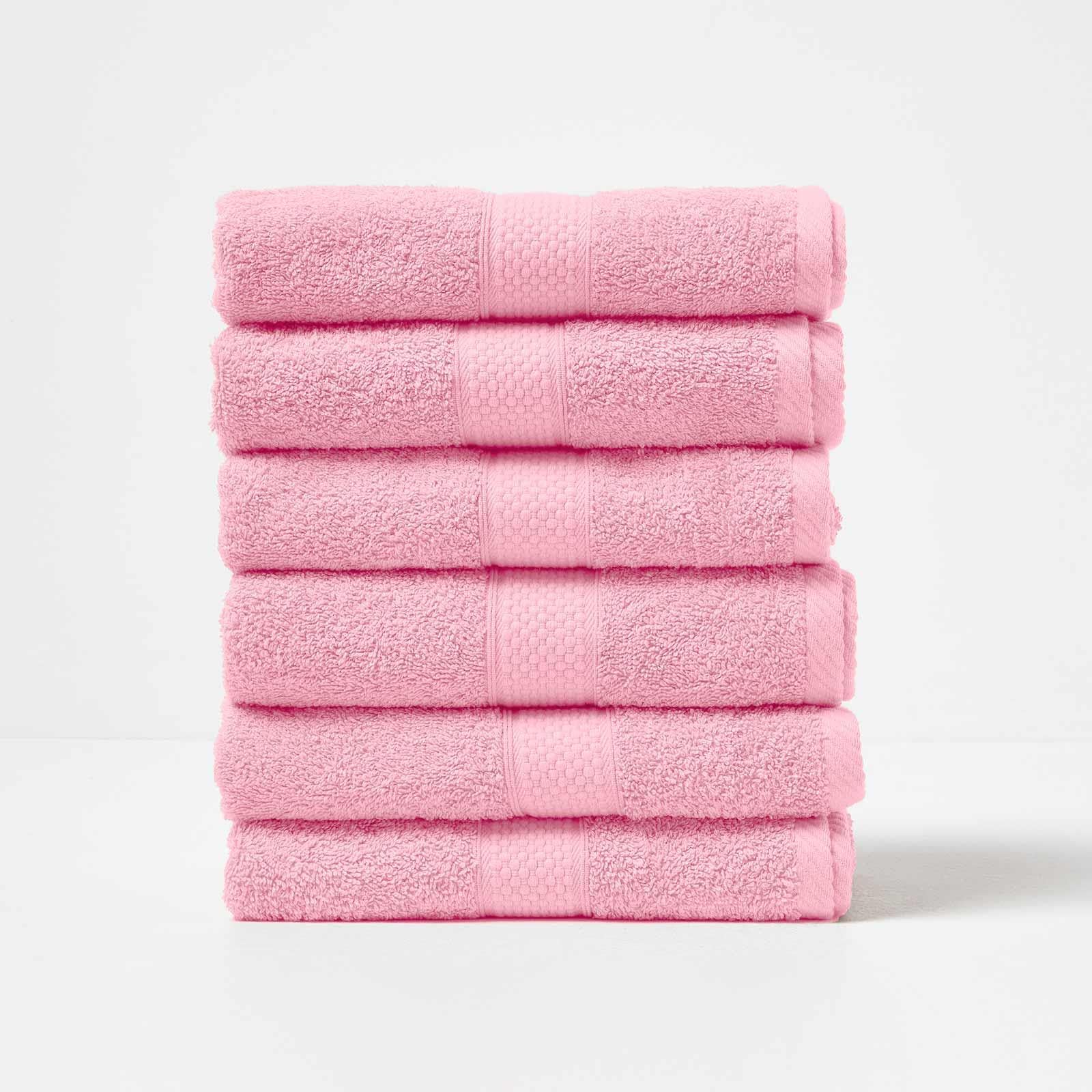 HOMESCAPES Pink Turkish Cotton Set of 6 Hand Towels Super Soft Thick & Absorbent 500 GSM Towel Heavy Weight for everyday Luxury