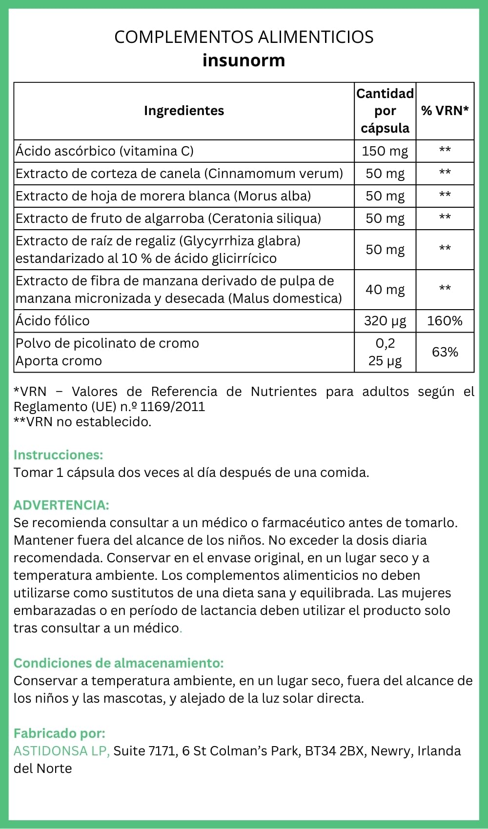 Insunorm – Integratore alimentare – 60 Capsule – con Estratti Vegetali, Vitamina C, Acido Folico e Cromo. (1)