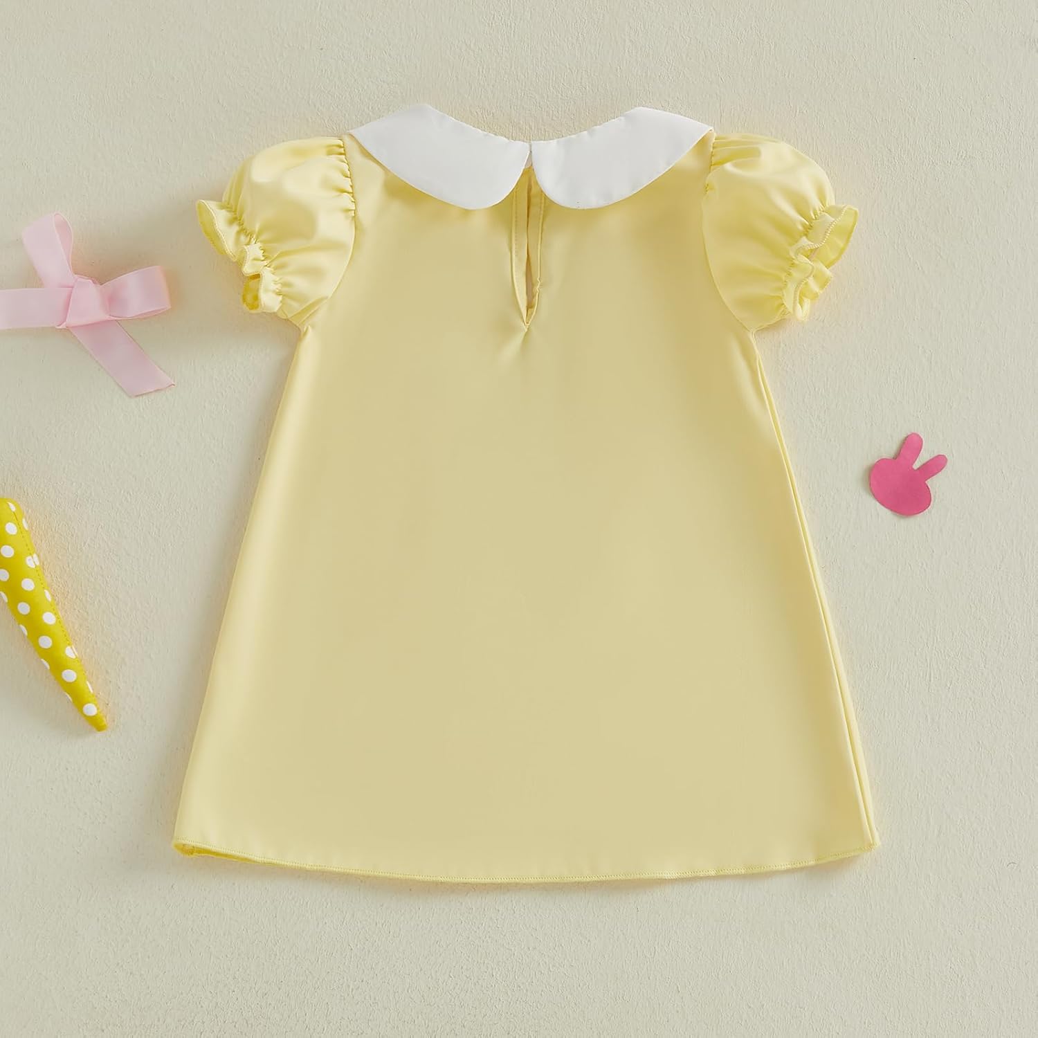 Toddler Girl Easter Outfit Bunny Carrot Bow Embroidery Short Puff Sleeve Peter Pan Collar Dress Kids Spring Clothes - Image 4