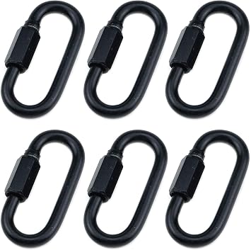 Heavy Duty D Shape Chain Locking, M6 6MM Chain Quick Link Connector- Black Pack of 6