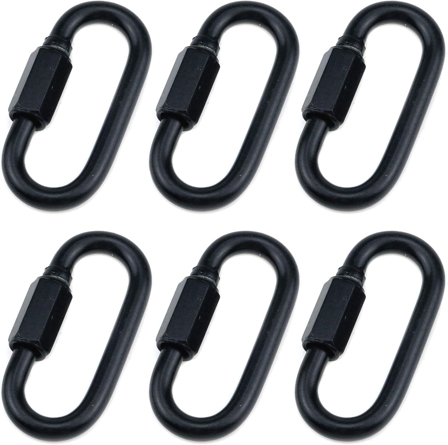 Heavy Duty D Shape Chain Locking, M3.5 3.5MM Chain Quick Link Connector- Black (Pack of 6)