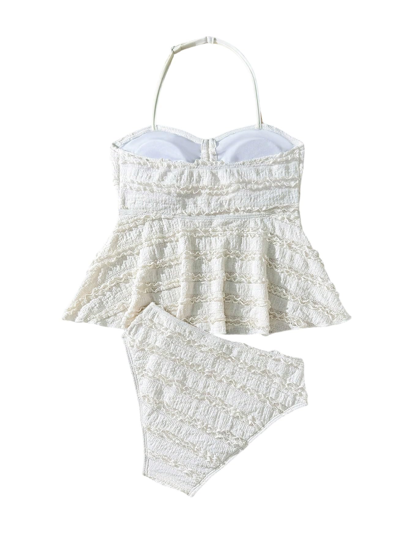 SweatyRocks Dziewczęcy tankini boho zestaw 2-częściowy tankini wiązany na szyi, zestaw tankini Babydoll, górna część bikini, wyszczuplająca brzuch, moda kąpielowa, strój na