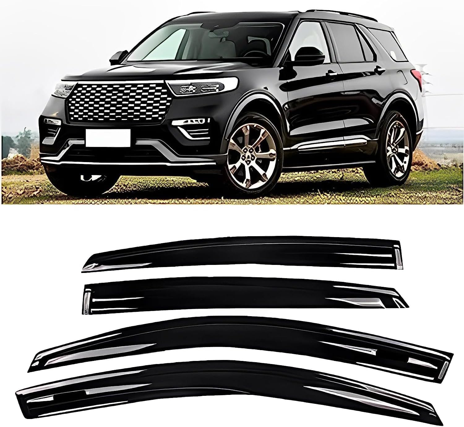 PANXUC Car Wind Deflectors for Ford Explorer 2020, Side Window Wind Rain Deflector Window Visor Sun Rain Guard Smoke Guards