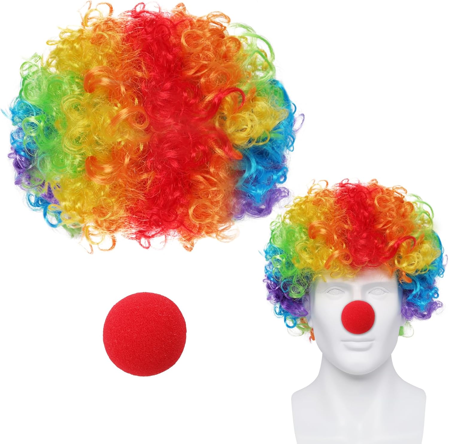 Clown Costume Set Clown Rainbow Wig Red Nose Accessories for Women Men Adults Halloween Parties Carnivals Pretend Play