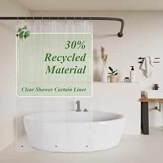 Mrs Awesome Recycled Clear 5G PEVA Shower Curtain Liners with 3 Magnets, 60 inch Water Proof Plastic Shower Liner for Bathroom or Shower Stall,60x72