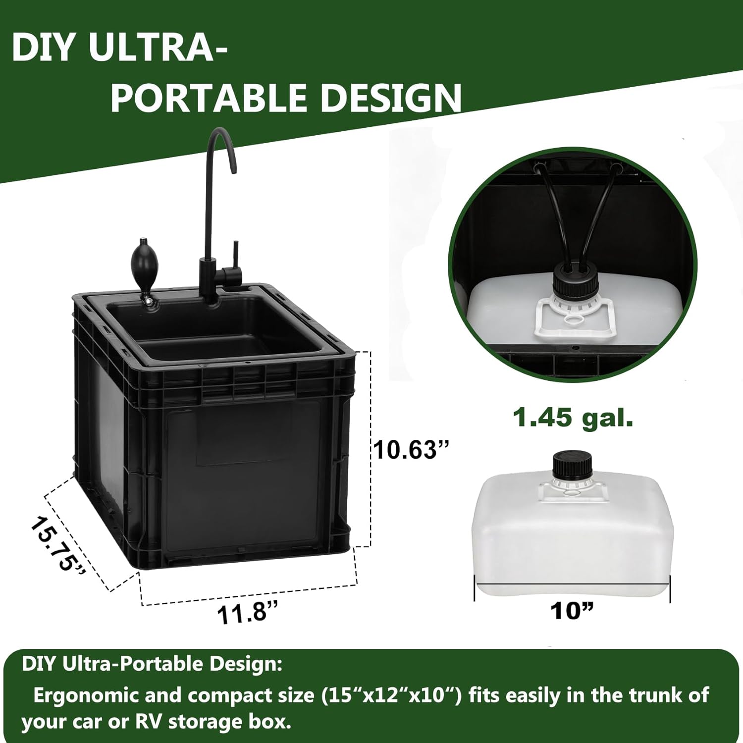 Portable Sink-Mobile Handwashing Station, for Camping, RV, Outdoor Events, Garden, Worksite/Compact Mobile Hand Washing Station