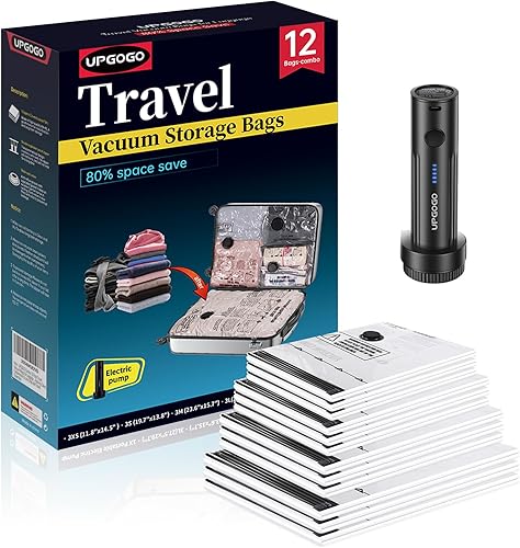 Miniatura 9 de Bolsas de vacío de viaje para equipaje con bomba eléctrica portátil, bolsas de sellado al vacío para ropa, cubos de embalaje de compresión,