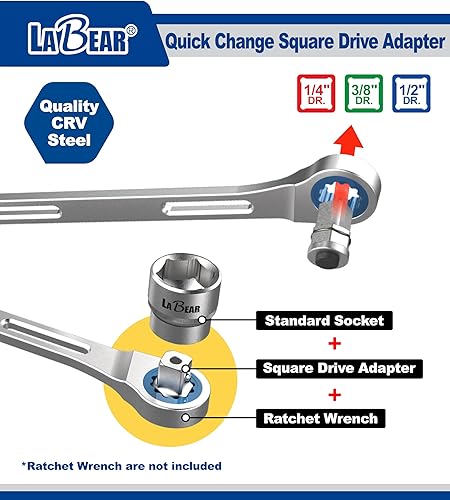 Miniatura 6 de LABEAR - adaptadores de llave de tubo, Juego de Adaptadores de Llave de Trinquete a Accionamiento Cuadrado