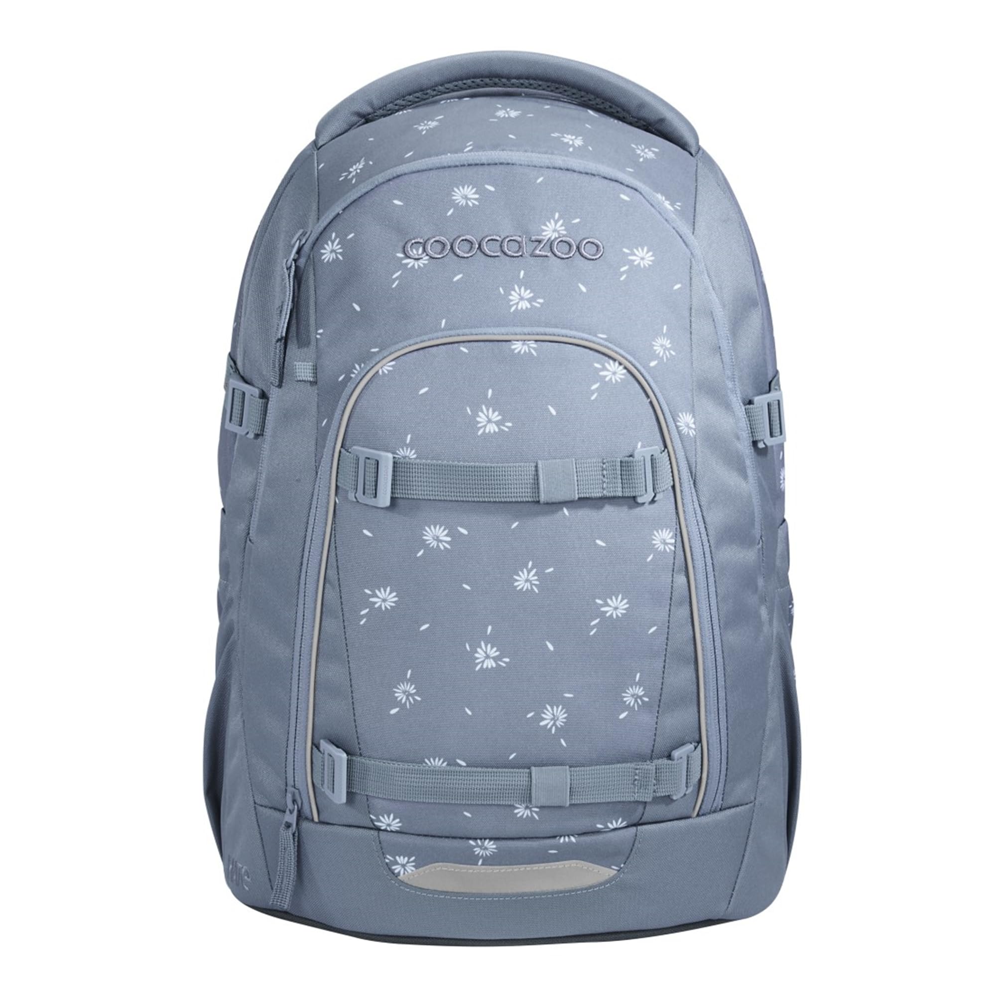 coocazoo Mate Schulrucksack „Bloomy Daisy”, hellgrau, ergonomischer & anpassbarer Tornister, höhen- & größenverstellbar, mit Brustgurt & Hüftgurt, ab der 3. Klasse
