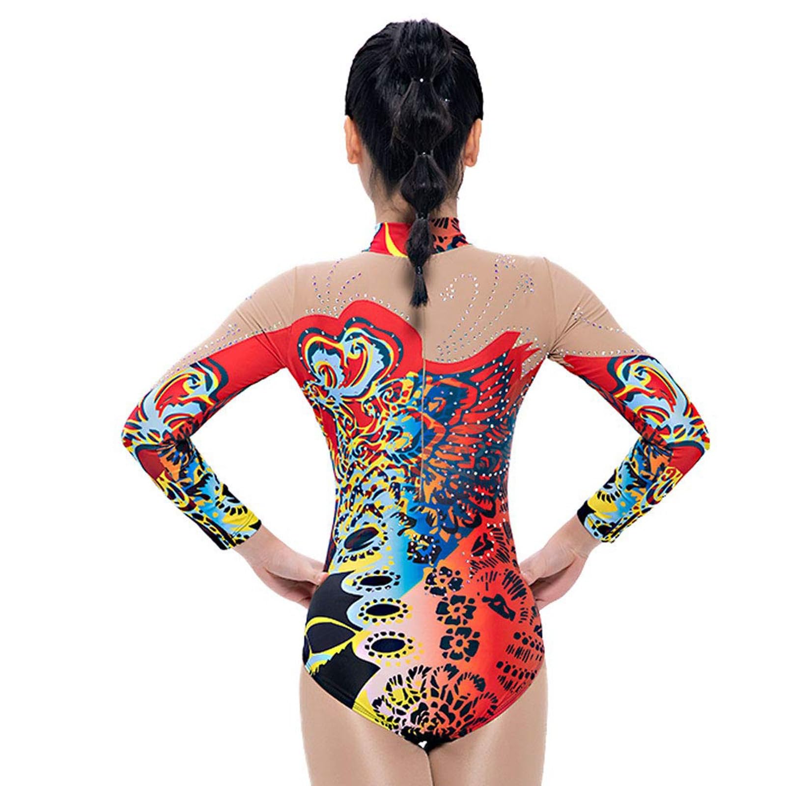 Body Da Ginnastica Ritmica Da Donna A Maniche Lunghe Con Strass Lucidi, Traspirante, Fatto A Mano, Comodo Abbigliamento Sportivo