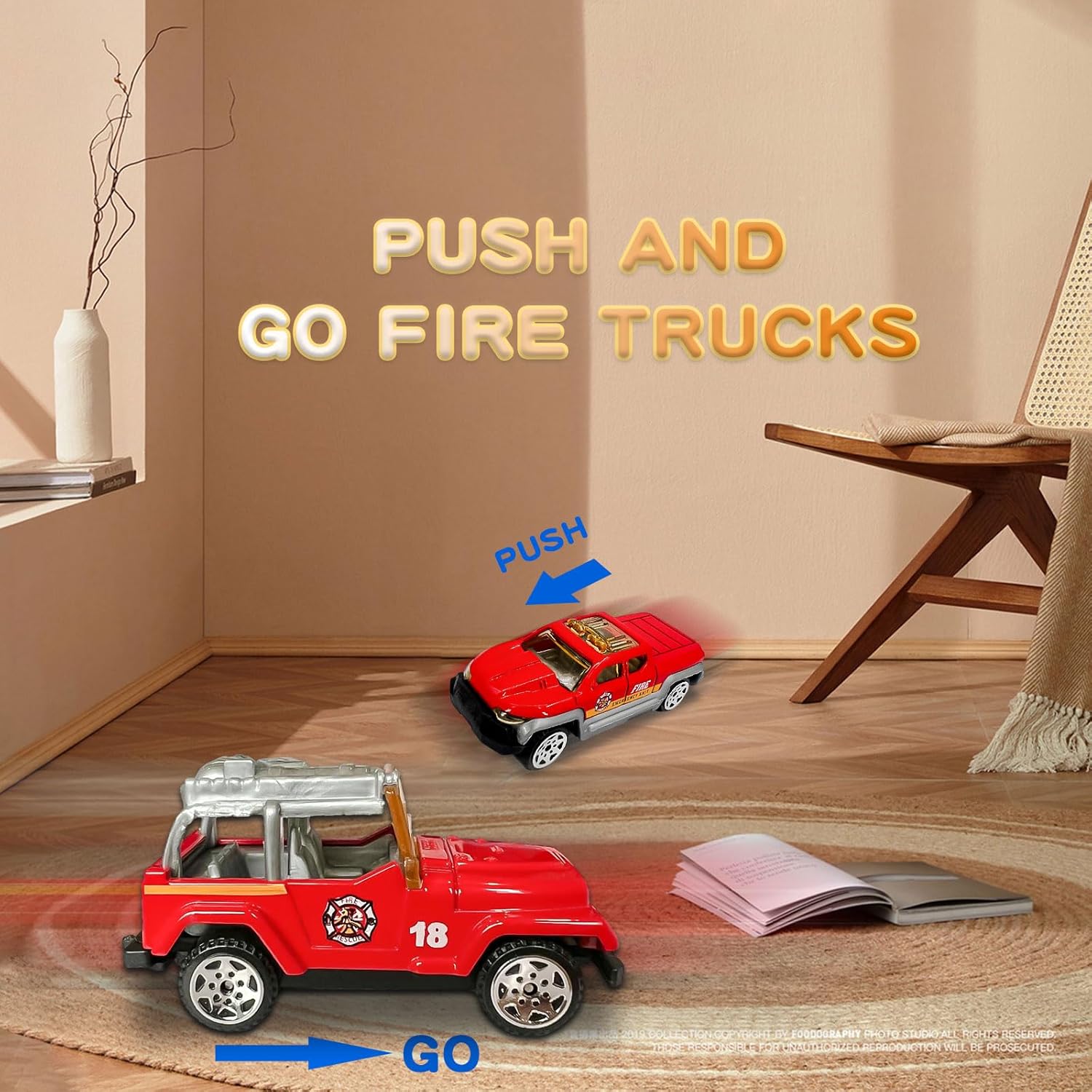 OTONOPI 15 Pack Fire Truck Toys Set, Fire Engine Emergency Vehicles, Die Cast Mini Rescue Emergency Car Toy with Pull Back Function, Rescue Red Toy Truck Gift for Kids Boy and Girl Age 3-12+