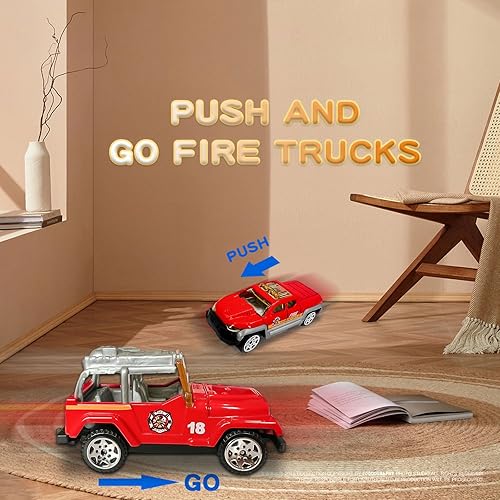 Miniatura 5 de OTONOPI Paquete de 15 juguetes de camión de bomberos, vehículos de emergencia de camión de bomberos, mini juguete de emergencia de rescate fundido a