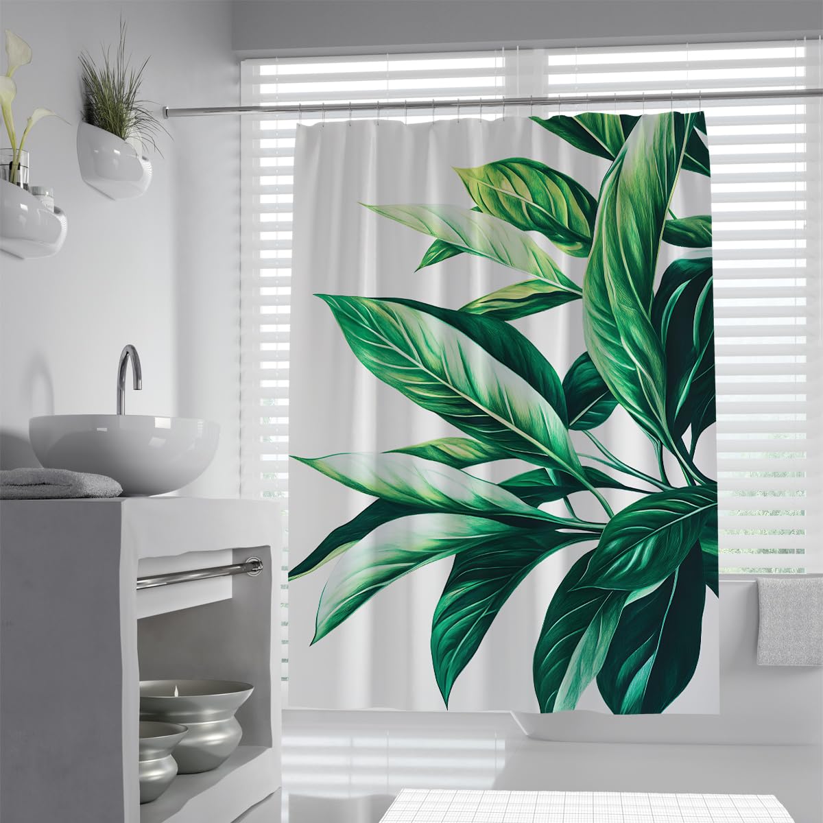 UIRINGART Tropical Banana Leaves Plant Shower Curtain W180xL180cm Vivid Rainforest Greenery Botanical Fabric Water Repellent Anti Mould Bathroom Screen For Tub Walk In Shower