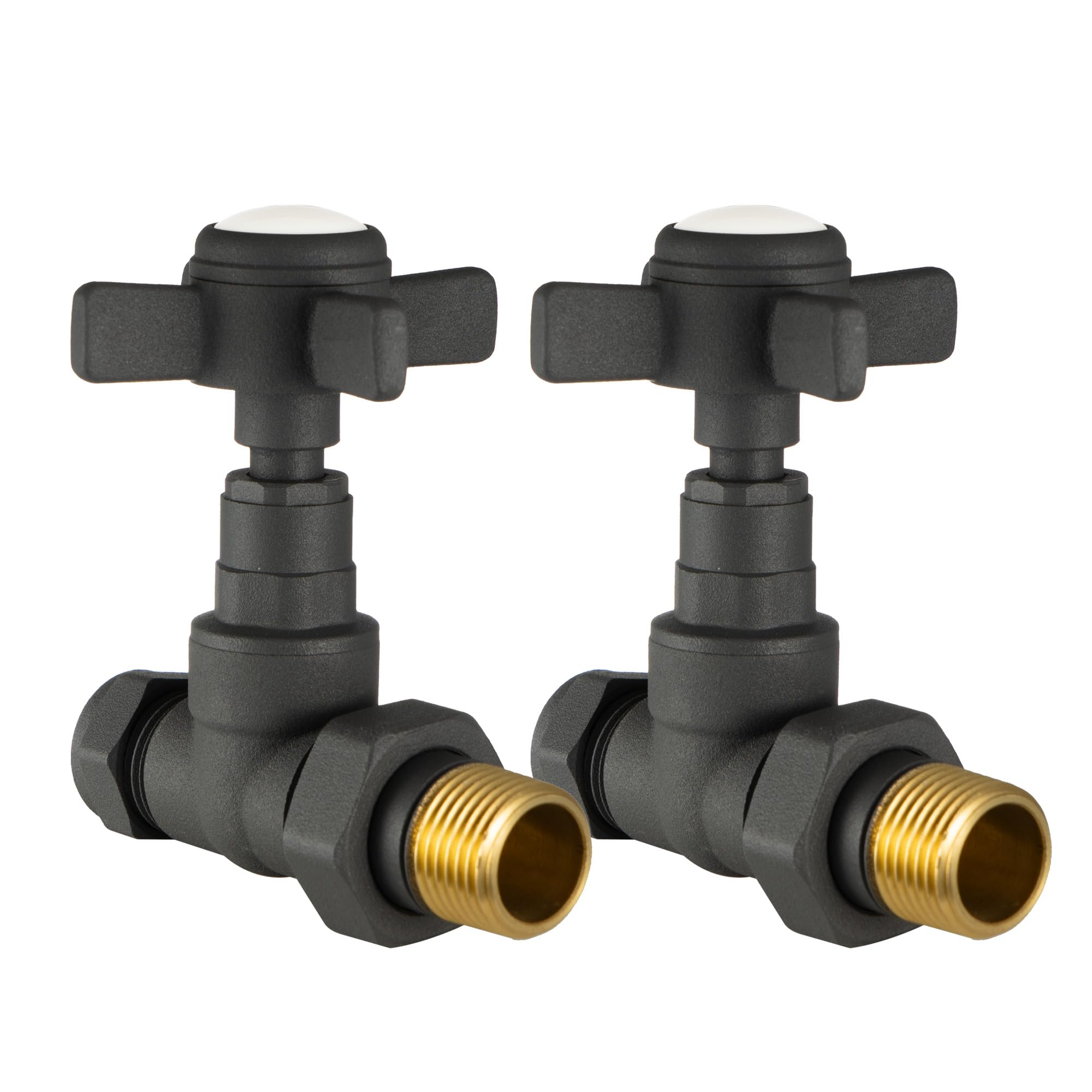 VANCOCO 1/2"×15mm Anthracite Traditional Radiator Valve Straight (Pair)