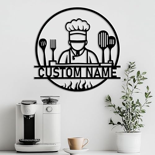 Miniatura 12 de Arte de pared de metal personalizado con nombre de cocina de chef, decoración de pared de cocina, decoración de cocina personalizada con diseño de