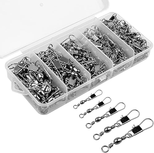 ReeMoo 200 Uds Pesca Rodamiento de bolas giratorias con conector de seguridad Snap Accesorios de pesca #2#4#6#8#10