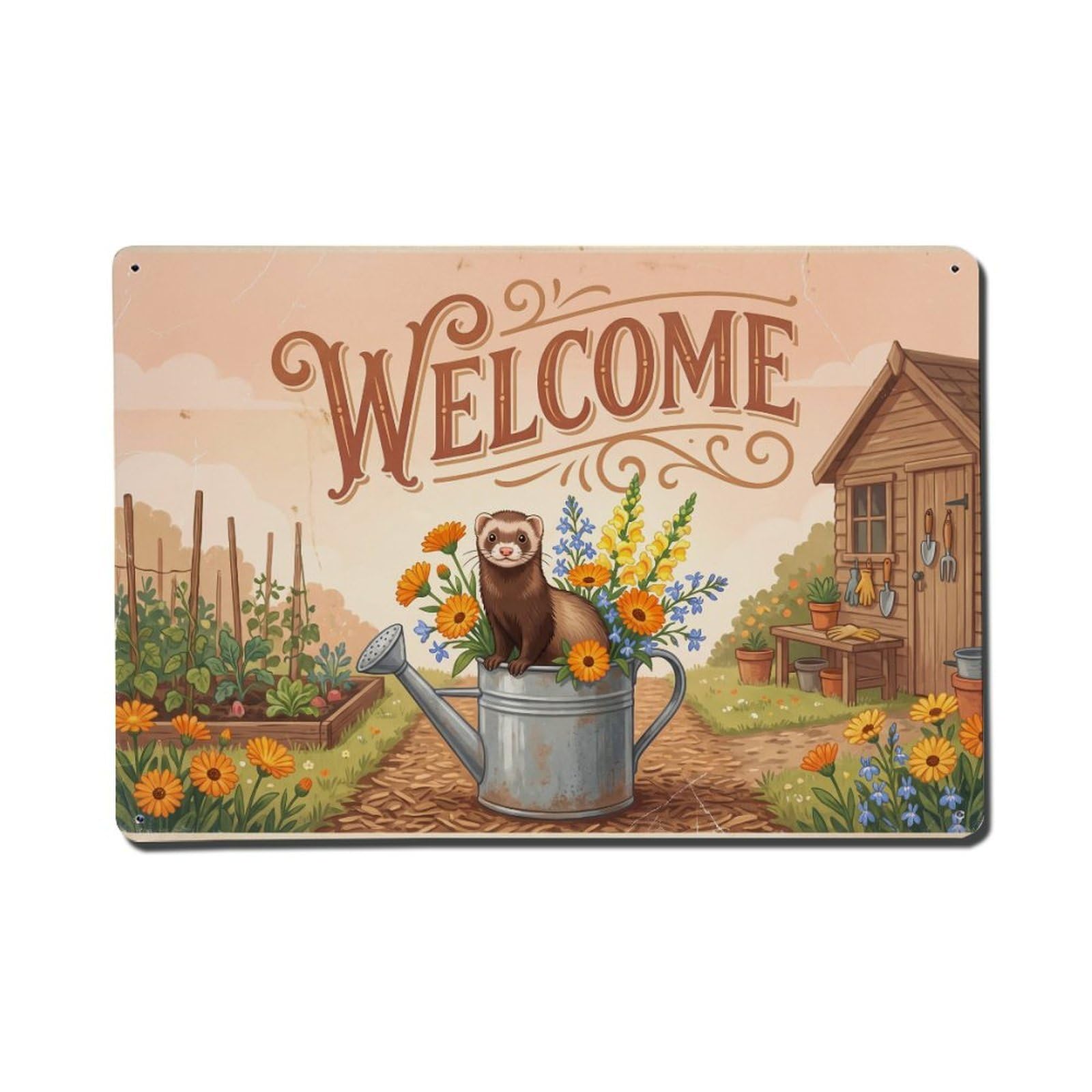Vintage Welcome Ferret Sweet Moments Metal Tin Sign