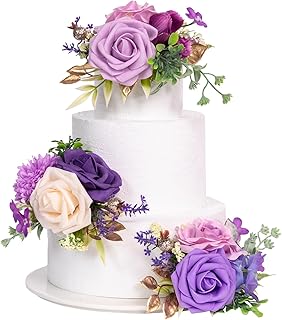 TINGE TIME 3Pcs Pre-made Cake Toppers, Silk Artificial Flowers Decor, Ca...