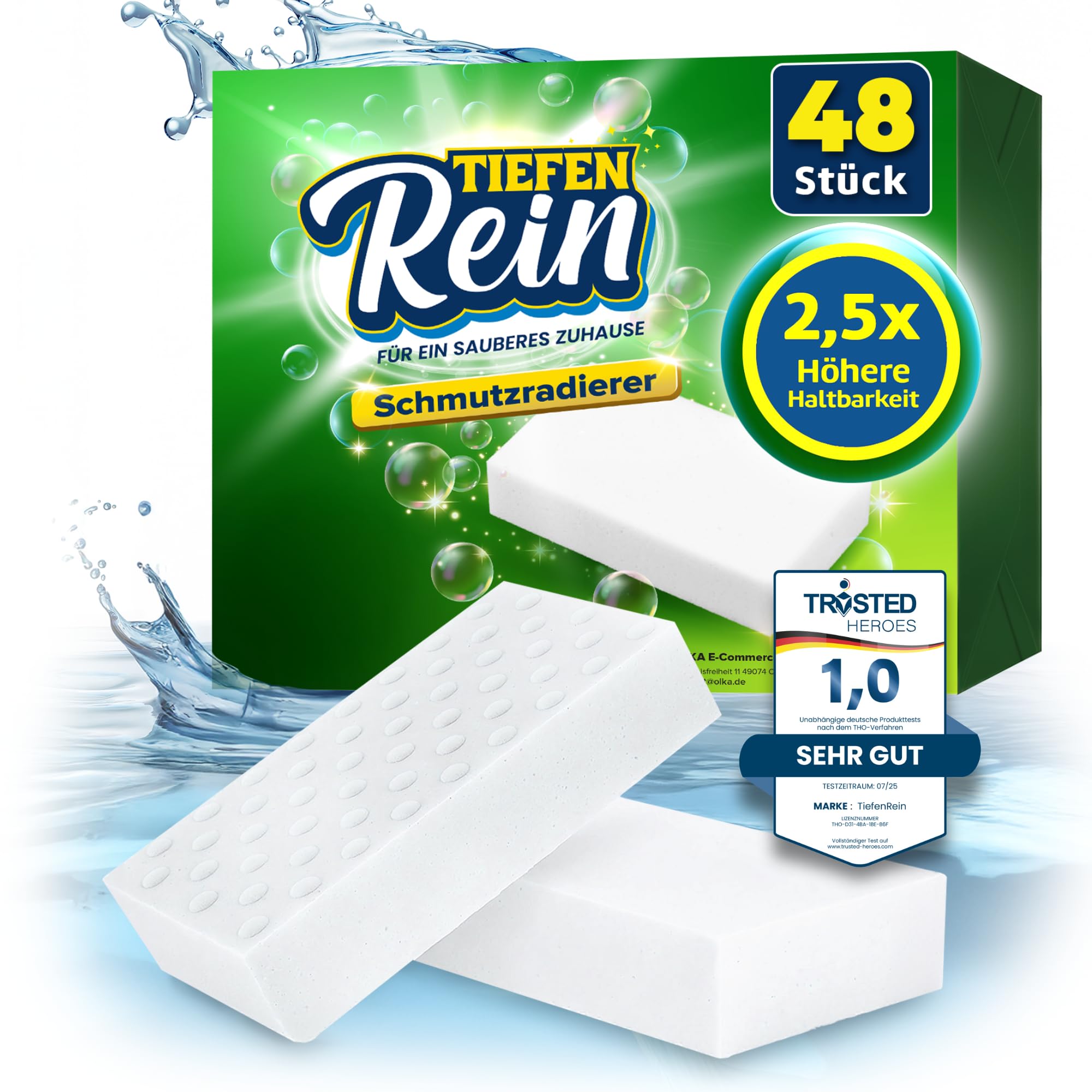 2,5X längere Lebensdauer | Schmutzradierer Schwamm PRO 48 Stück - Radierschwamm | extra langlebiger Zauberschwamm | Magic Eraser Schwamm entfernt Schmutz an Wand, auf Schuhen, in der Küche und Bad