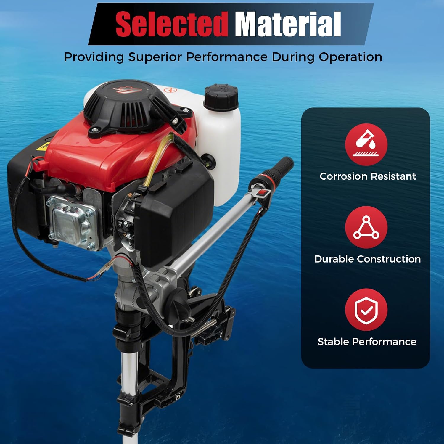 4HP Outboard Motor, 4 Stroke 53.2CC Marine Boat Engine with Air Cooling System, Hand Start Gasoline Engine for Inflatable Fishing Boats Yachts Water Sport Tools