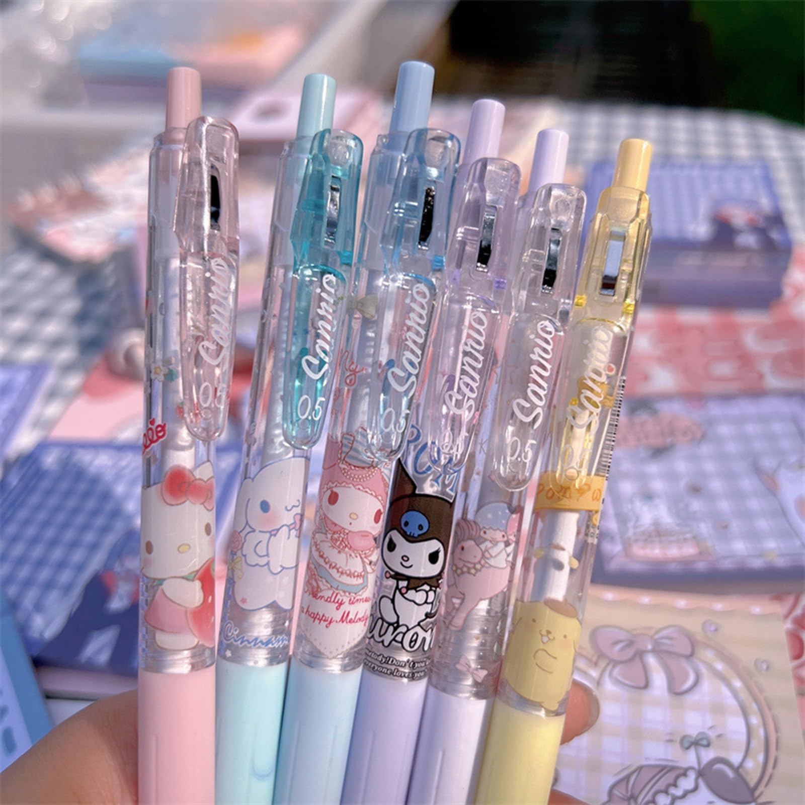 Cute Office Supplies - Including 6 Pcs Cartoon Gel Pens & 8 Pack Small Sticky Notes - Anime Cartoon Gifts Set for Girls: 1set