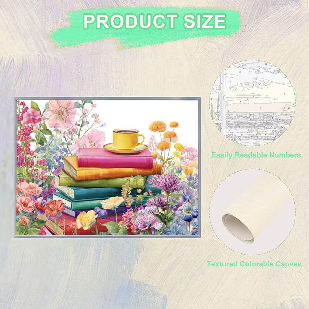 Malen Nach Zahlen Erwachsene DIY Komplettset - Hochwertige Acrylfarben & Leinwand - Entspannendes Kunsthandwerk für Anfänger & Fortgeschrittene - Ideales Home Deko - Buch Blumen Motiv (80x100cm) C-833